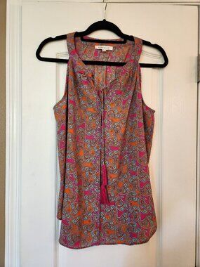 Rose & Olive Multicolor Paisley Sleeveless Top with Vibrant Colors  Size L